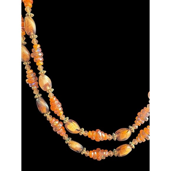 Vintage Amber Color Beaded Necklace and Clip On Earrings Set Unsigned Costume Je - Picture 3 of 10